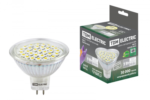 Лампа светодиодная MR16-5 Вт-220 В -3000 К–GU 5,3 SMD TDM Лампа светодиодная MR16-5 Вт-220 В -3000 К–GU 5,3 SMD TDM